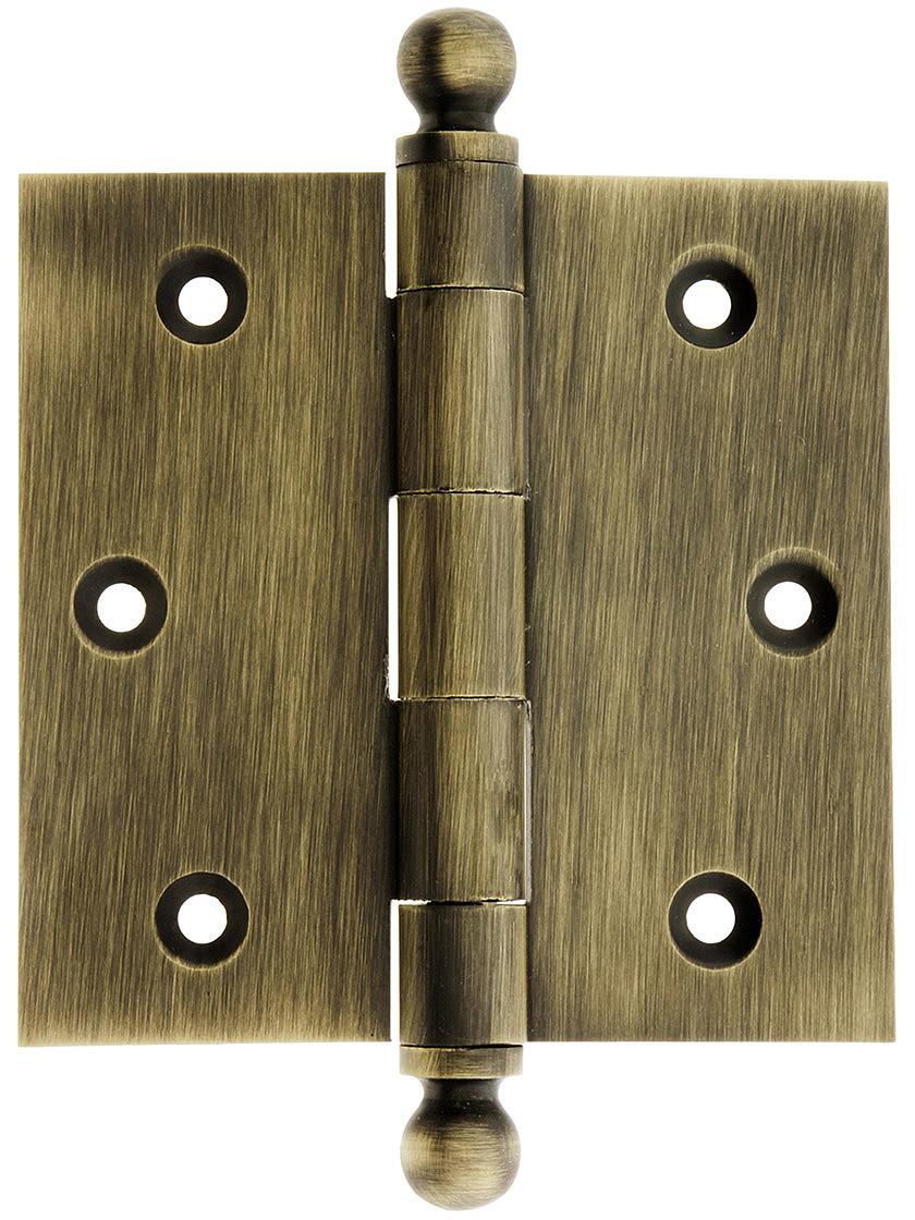 3 1/2-Inch Solid Brass Door Hinge With Ball Finials